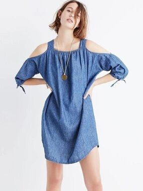Madewell linen cotton blend chambray cold shoulder dress XS